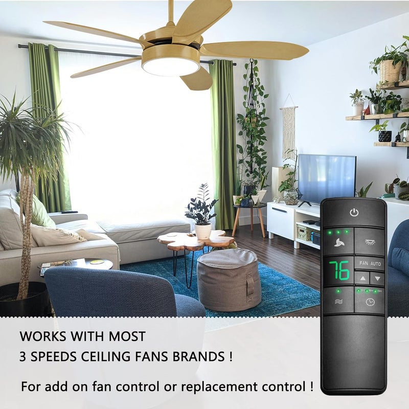 COREBAY Thermostatic Ceiling Fan Remote Control Replacement for Hampton Bay 2AAZPHD3/HD3 KUJCE10320/TR222A, with Timer Light Dimmer, 3-Speed Wall Mount (Remote Only) - Image 5
